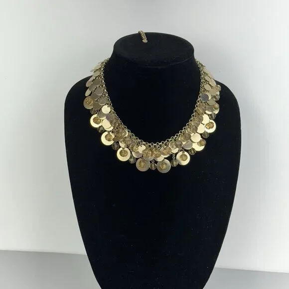 Charming Charlie Statement Necklace Bib Goldtone - Picture 5 of 16